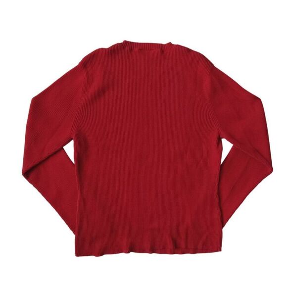 Loft Ann Taylor Red Tight Knit Ribbed Long Sleeve Pullover Sweater Women's Large - Picture 4 of 12